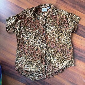 Vintage Y2K Cotton Zone Leopard Print Short Sleeve Button Up Shirt Top Womens M